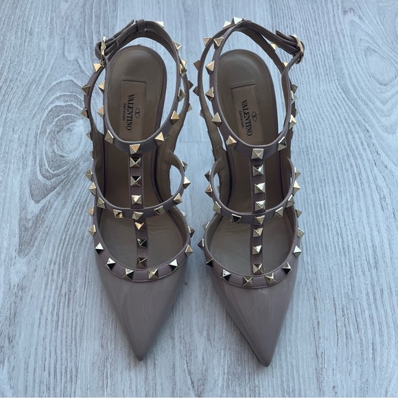 Valentino Garavani rockstud ankle strap high heel nude beige leather sz EU 38.5 - Picture 2 of 10